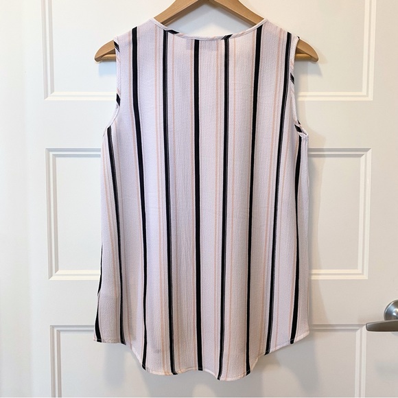 Urbanology NWOT S/M White Sleeveless Blouse w Black & Peach Vertical Stripes - Picture 4 of 9